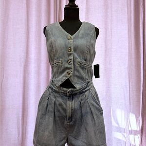 Blank NYC Light Blue Denim Vest Romper